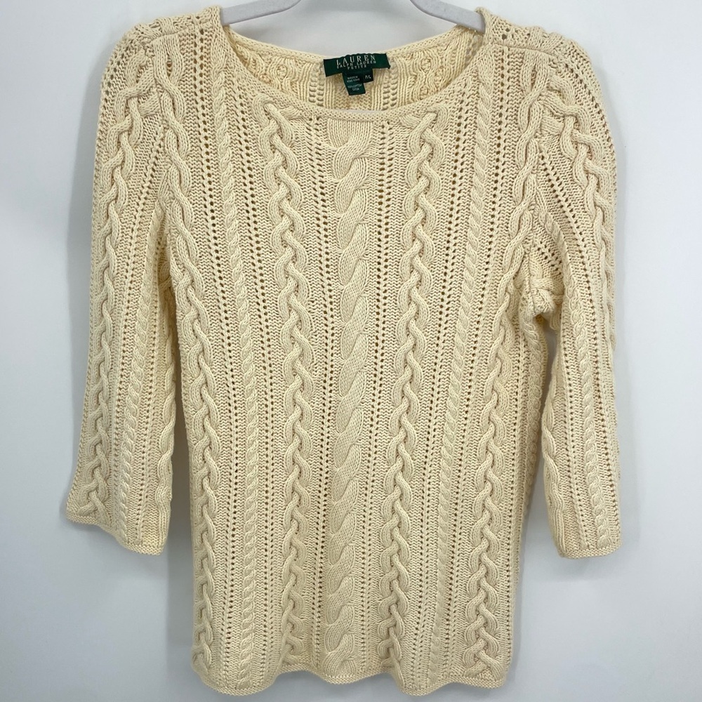 VTG‎ Y2K Lauren Ralph Lauren pullover Sweater LP Cable Knit old money Cottage